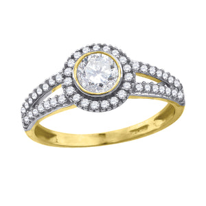 10kt Two-tone Gold Womens Cubic Zirconia Round Halo Engagement Ring
