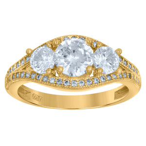 10kt Two-tone Gold Womens Cubic Zirconia Three Stone Engagement Ring