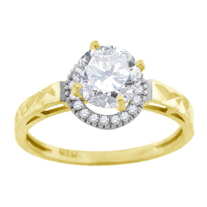 10kt Two-tone Gold Womens Round Cubic Zirconia DC Halo Engagement Ring