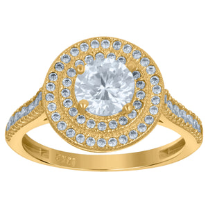 10kt Two-tone Gold Womens Round Cubic Zirconia Halo Engagement Ring