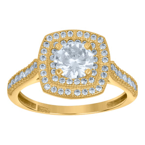 10kt Two-tone Gold Womens Round Cubic Zirconia Halo Engagement Ring