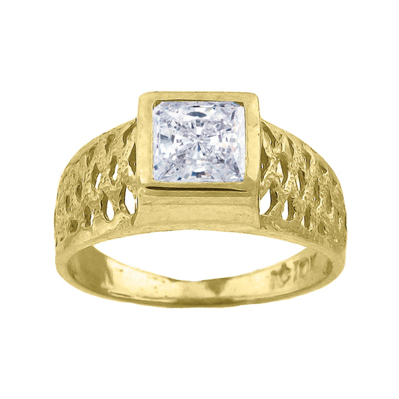 10kt Yellow Gold Princess Cut Cubic Zirconia CZ Baby Birth Stone Ring