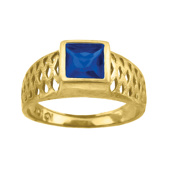 10kt Yellow Gold Blue Princess Cut Cubic Zirconia CZ Baby Birth Stone Ring