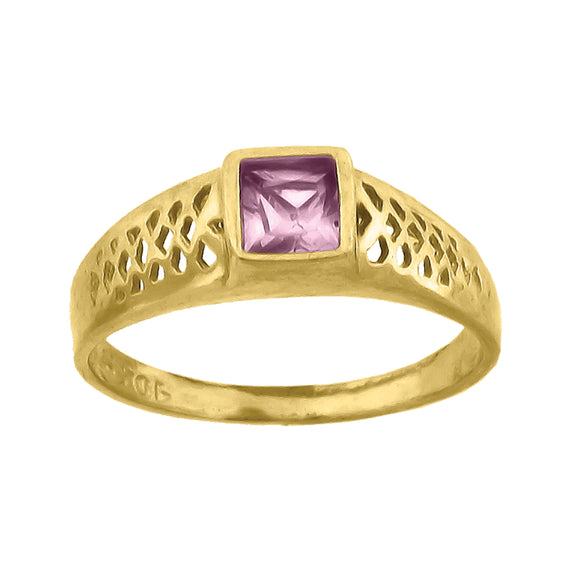 10kt Yellow Gold Baby Princess-cut Purple Cubic Zirconia Birth Stone Ring