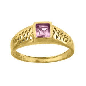 10kt Yellow Gold Baby Princess-cut Purple Cubic Zirconia Birth Stone Ring