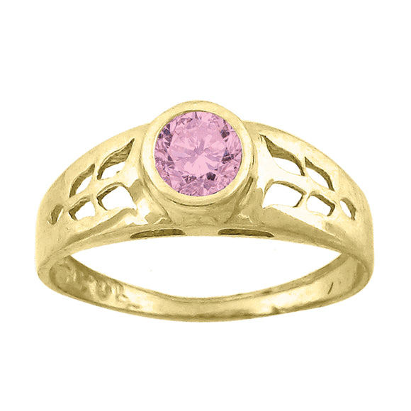 10kt Yellow Gold Baby Round Pink Cubic Zirconia Birth Stone Ring