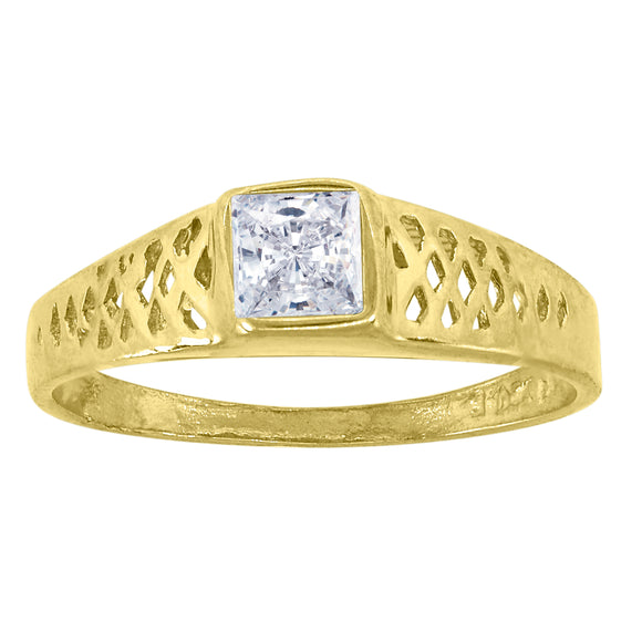 10kt Yellow Gold Baby Princess-cut Cubic Zirconia Birth Stone Ring