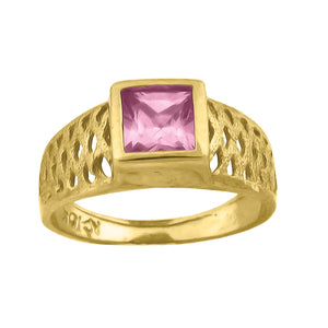 10kt Yellow Gold Pink Princess Cut Cubic Zirconia CZ Baby Birth Stone Ring