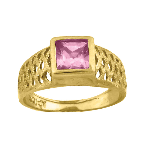 10kt Yellow Gold Pink Princess Cut Cubic Zirconia CZ Baby Birth Stone Ring
