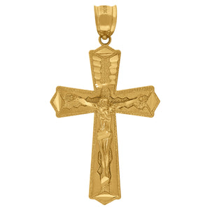 10kt Yellow Gold Diamond-cut Mens Cross Crucifix Ht:49.4mm x W:25.8mm Religious Charm Pendant