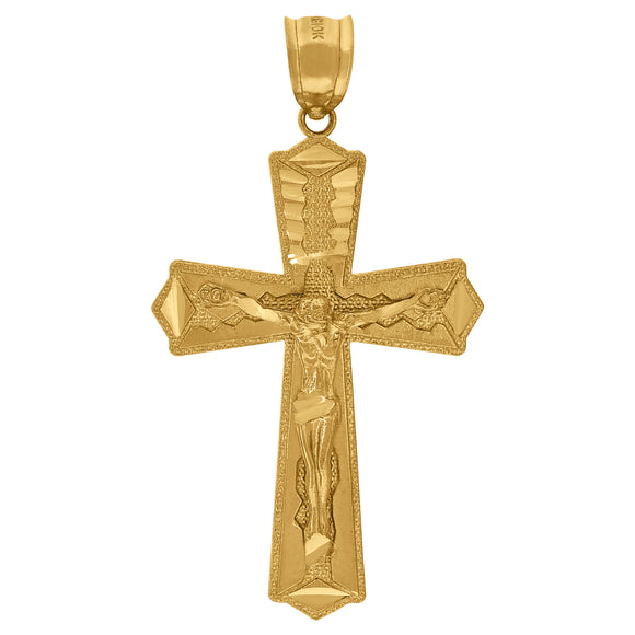 10kt Yellow Gold Diamond-cut Mens Cross Crucifix Ht:49.4mm x W:25.8mm Religious Charm Pendant