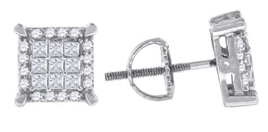 925 Sterling Silver Mens Princess Cubic Zirconia Square Stud Earrings