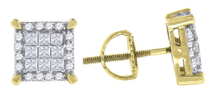 925 Sterling Silver Yellow-tone Mens Princess Cubic Zirconia Square Stud Earrings