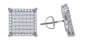 925 Sterling Silver Mens Princess Cubic Zirconia Square Stud Earrings
