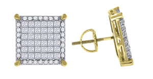925 Sterling Silver Yellow-tone Mens Princess Cubic Zirconia Square Stud Earrings