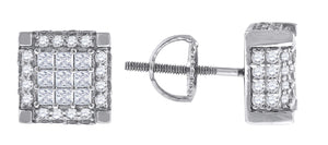 925 Sterling Silver Mens Princess Cubic Zirconia Square Stud Earrings