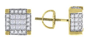 925 Sterling Silver Yellow-tone Mens Princess Cubic Zirconia Square Stud Earrings