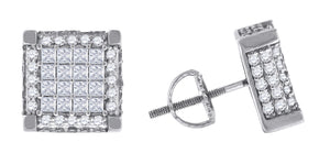 925 Sterling Silver Mens Princess Cubic Zirconia Square Stud Earrings