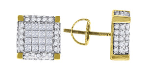 925 Sterling Silver Yellow-tone Mens Princess Cubic Zirconia Square Stud Earrings