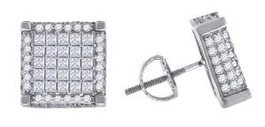 925 Sterling Silver Mens Princess Cubic Zirconia Square Stud Earrings