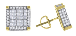 925 Sterling Silver Yellow-tone Mens Princess Cubic Zirconia Square Stud Earrings
