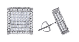 925 Sterling Silver Mens Princess Cubic Zirconia Square Stud Earrings