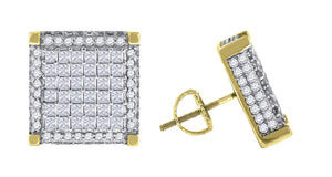925 Sterling Silver Yellow-tone Mens Princess Cubic Zirconia Square Stud Earrings