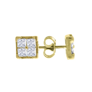 10kt Yellow Gold Mens Princess Cut CZ Cubic Zirconia Square Stud Earrings
