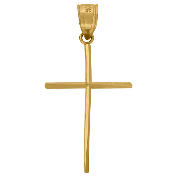 10kt Yellow Gold Diamond-cut Unisex Cross Ht:30.3mm x W:15.9mm Religious Charm Pendant