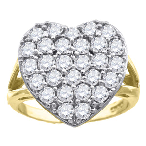 10kt Gold Womens Two-tone CZ Heart Band Ring
