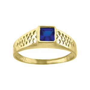 10kt Yellow Gold Baby Princess-cut Blue Cubic Zirconia Birth Stone Ring