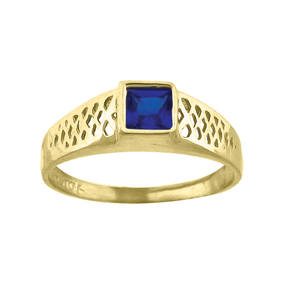 10kt Yellow Gold Baby Princess-cut Blue Cubic Zirconia Birth Stone Ring
