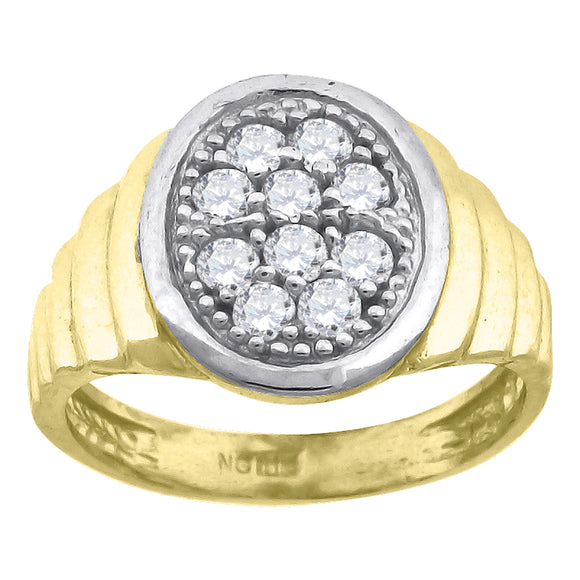 10kt Two-tone Gold Mens Round Cubic Zirconia Oval Engagement Ring