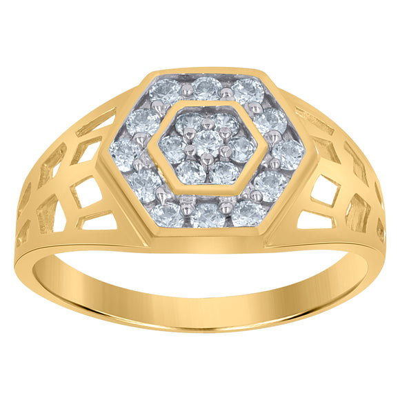 10kt Two-tone Gold Mens Cubic Zirconia Hexagon Engagement Ring
