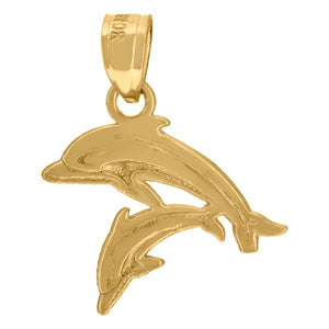10kt Yellow Gold Diamond-cut Womens Dolphins Ht:17.9mm x W:12.8mm Animal Charm Pendant