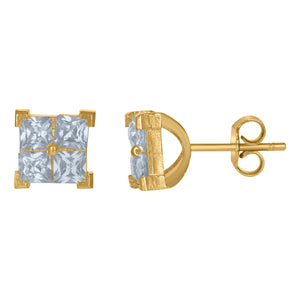 10kt Gold Princess-cut CZ Mens Square 6.6mm x 6.6mm Push Back Studs