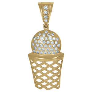 10kt Yellow Gold Cubic-zirconia Mens Basket Ball Ht:62mm x W:25.2mm Sports Charm Pendant