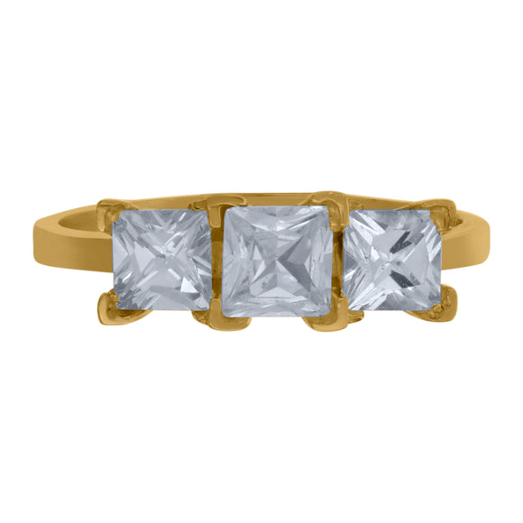 10kt Yellow Gold Womens Princess-cut Cubic Zirconia Three Stone Engagement Ring
