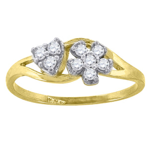10kt Gold Womens Two-tone CZ Flower Heart Band Ring