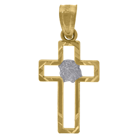 10kt Gold Two-tone Unisex Cross Jesus Face Ht:22.3mm x W:10.2mm Religious Charm Pendant