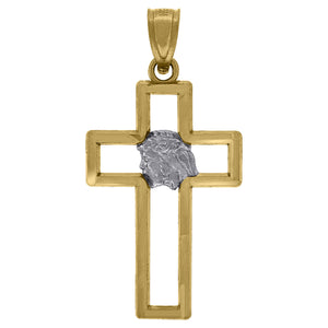 10kt Gold Two-tone Mens Cross Jesus Face Ht:27.5mm x W:13.7mm Religious Charm Pendant
