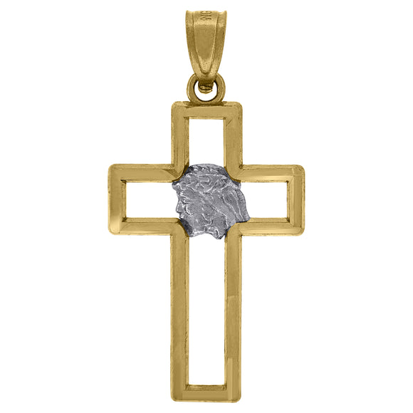 10kt Gold Two-tone Mens Cross Jesus Face Ht:27.5mm x W:13.7mm Religious Charm Pendant