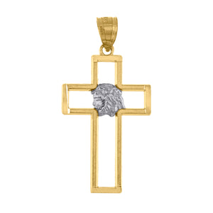 10kt Gold Two-tone Mens Cross Jesus Face Ht:33.2mm x W:16.8mm Religious Charm Pendant