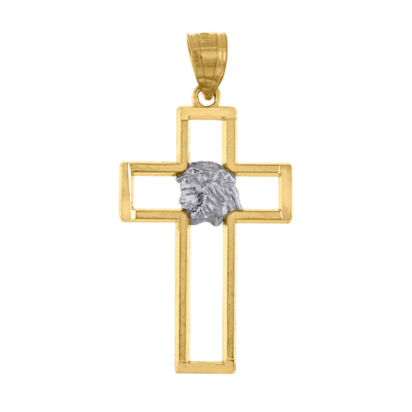 10kt Gold Two-tone Mens Cross Jesus Face Ht:33.2mm x W:16.8mm Religious Charm Pendant