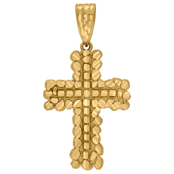 10kt Yellow Gold Diamond-cut Mens Nugget Cross Ht:54.5mm x W:28.3mm Religious Charm Pendant
