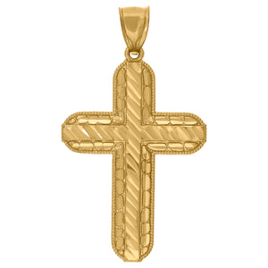 10kt Yellow Gold Diamond-cut Mens Nugget Cross Ht:58.6mm x W:31mm Religious Charm Pendant
