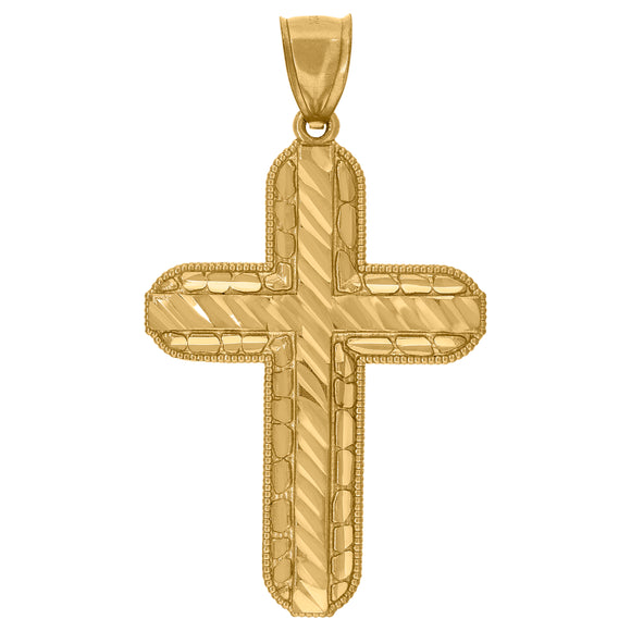 10kt Yellow Gold Diamond-cut Mens Nugget Cross Ht:58.6mm x W:31mm Religious Charm Pendant