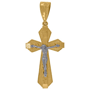 10kt Two-tone Gold Mens Women Nugget Textured Crucifix Cross Religious Charm Pendant