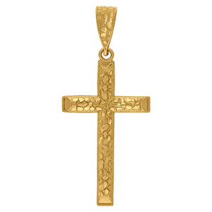10kt Yellow Gold Diamond-cut Mens Nugget Cross Ht:34.4mm x W:24.8mm Religious Charm Pendant