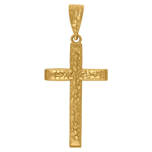 10kt Yellow Gold Diamond-cut Mens Nugget Cross Ht:34.4mm x W:24.8mm Religious Charm Pendant